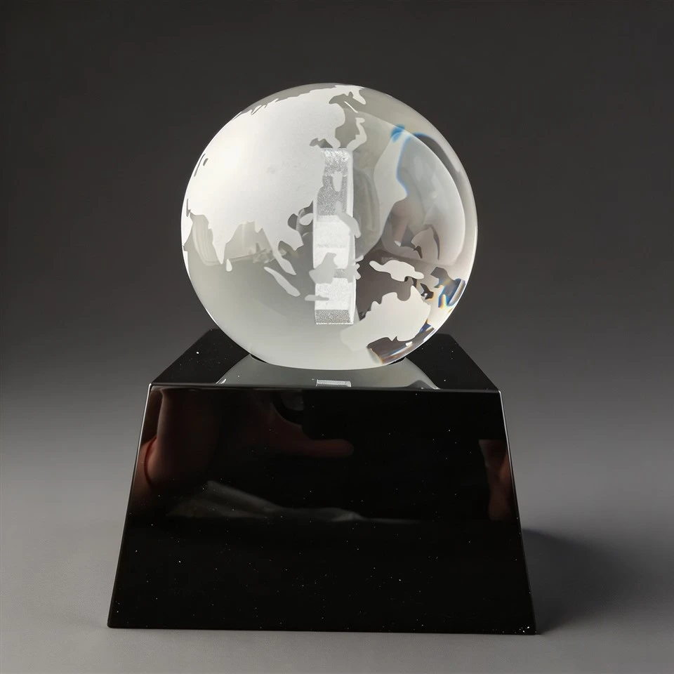 3D Engraved Crystal Globe Recognition Award best