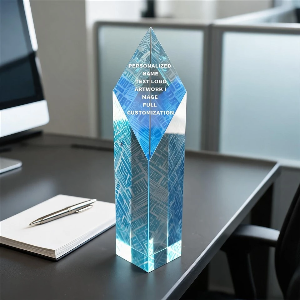 Blue Gradient Diamond Top Column Crystal Trophy