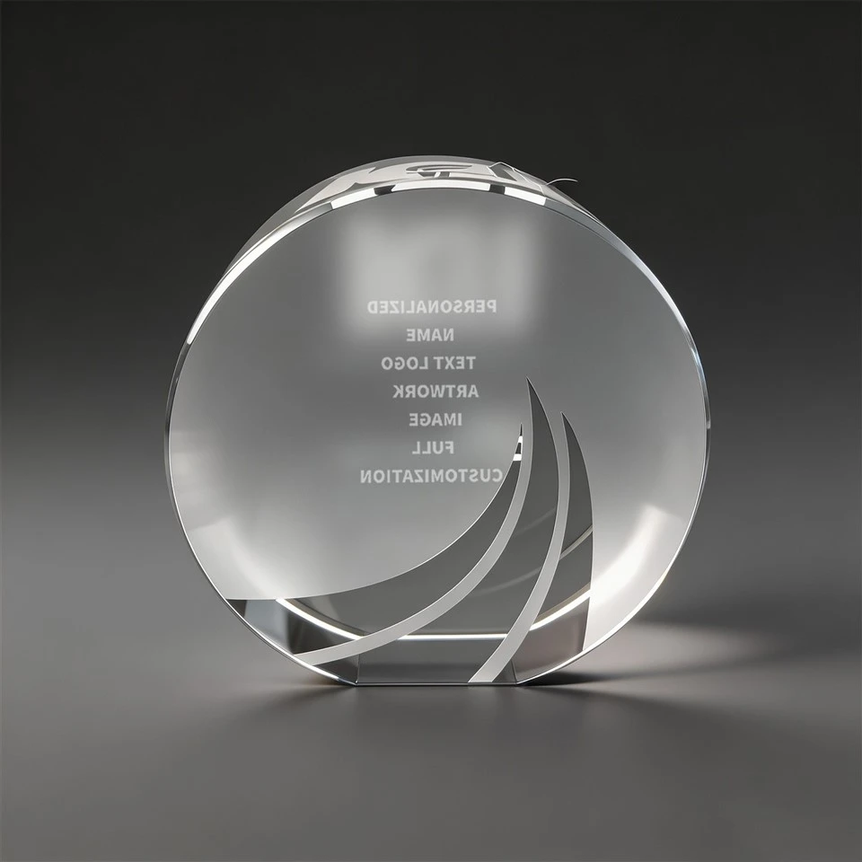 Clear Round Crystal Personalized Desk Trophy high quality