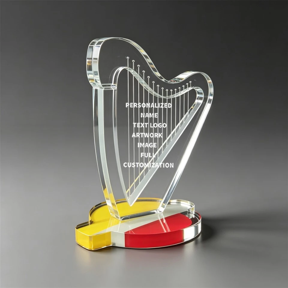 Custom Harp Shape Crystal Desk Trophy high quality